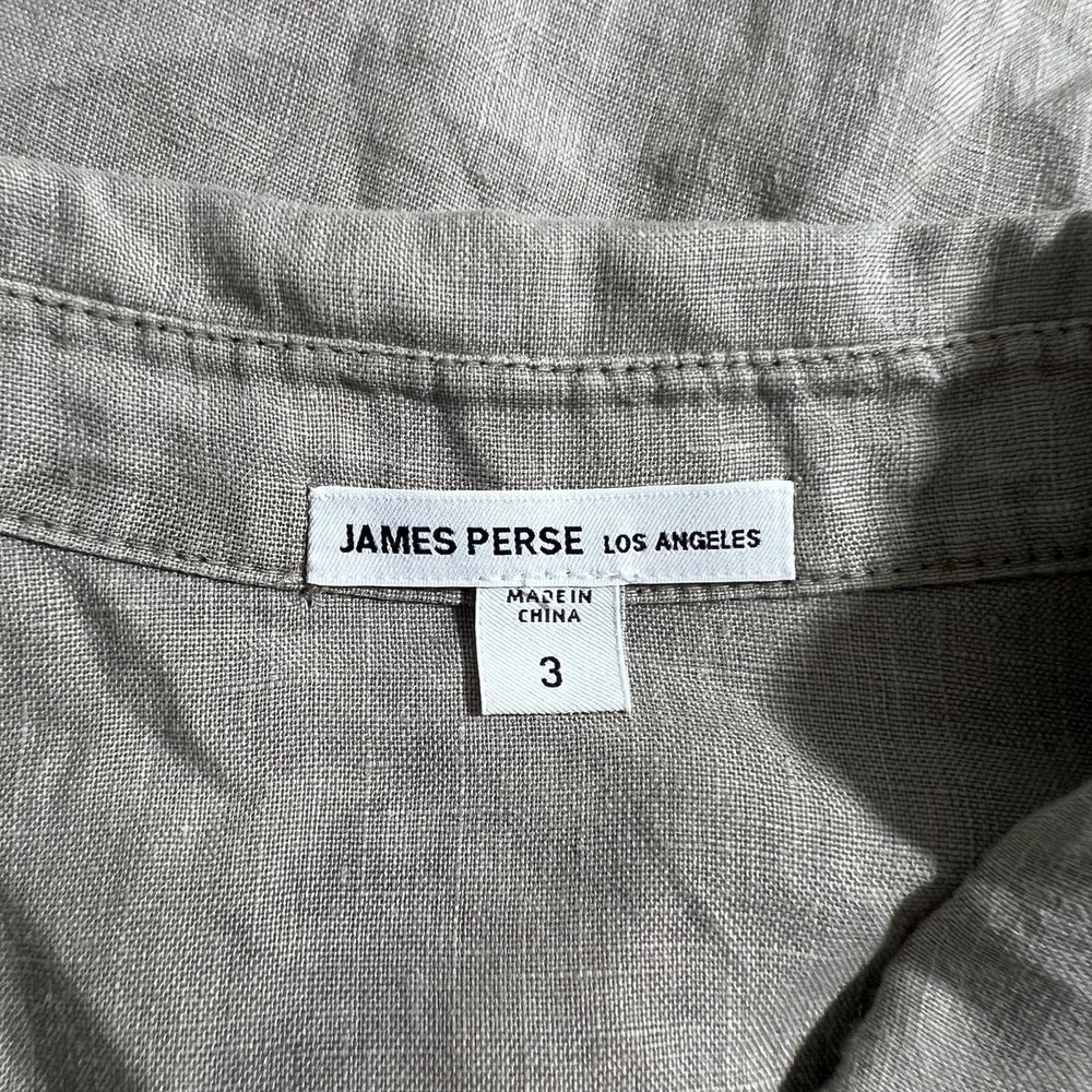 James Perse 100% Linen Button Up Shirt Mens Large 3 Beige Khaki Long Sleeve